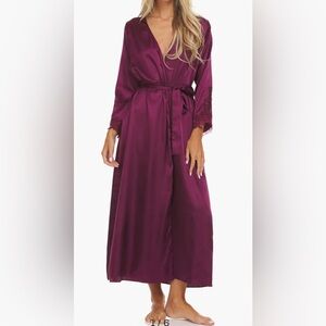 Stella Belted Lace Trim Satin Robe Flora By Flora Nikrooz